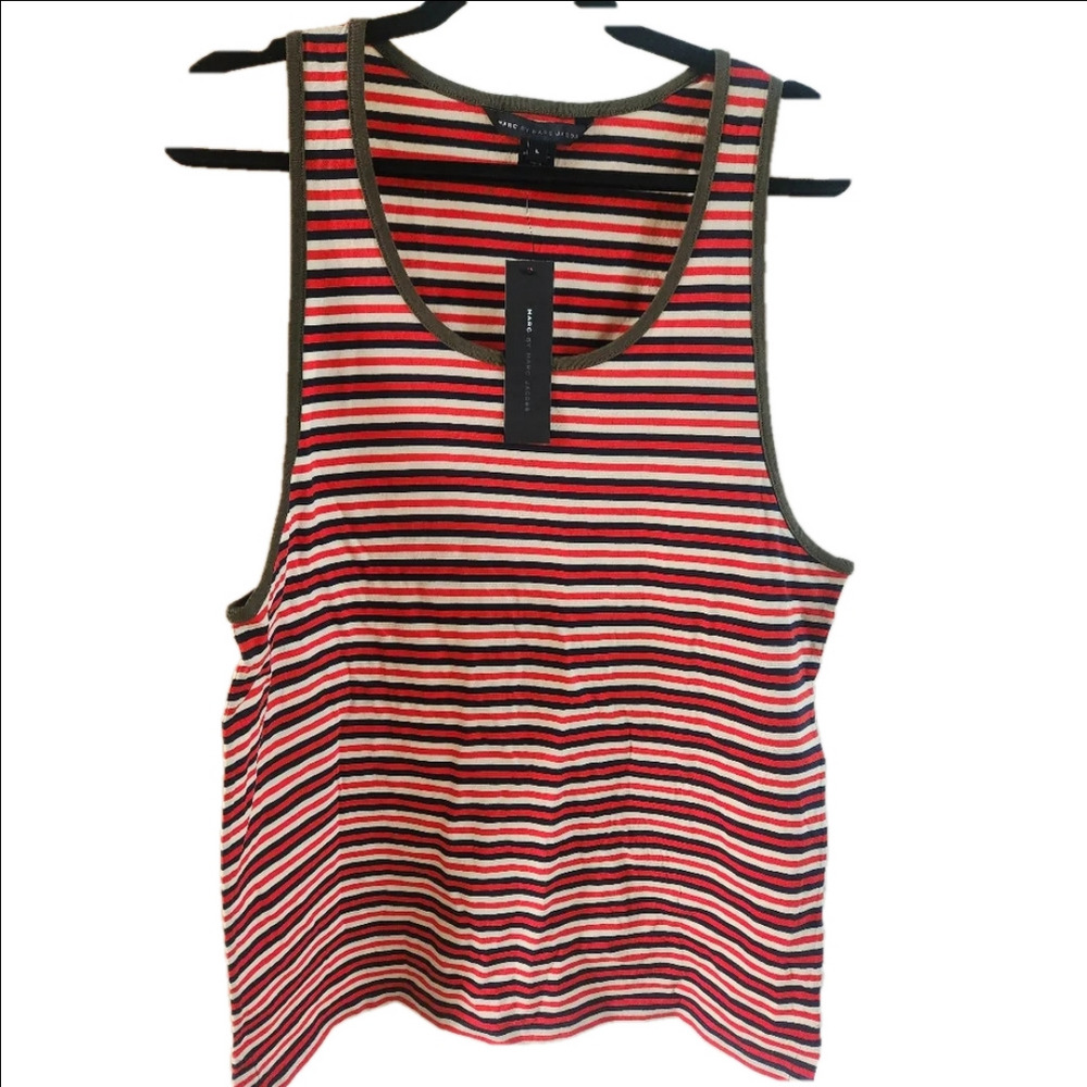NWT‎ Men's Marc Jacobs Sleeveless Striped Cotton Shirt LG